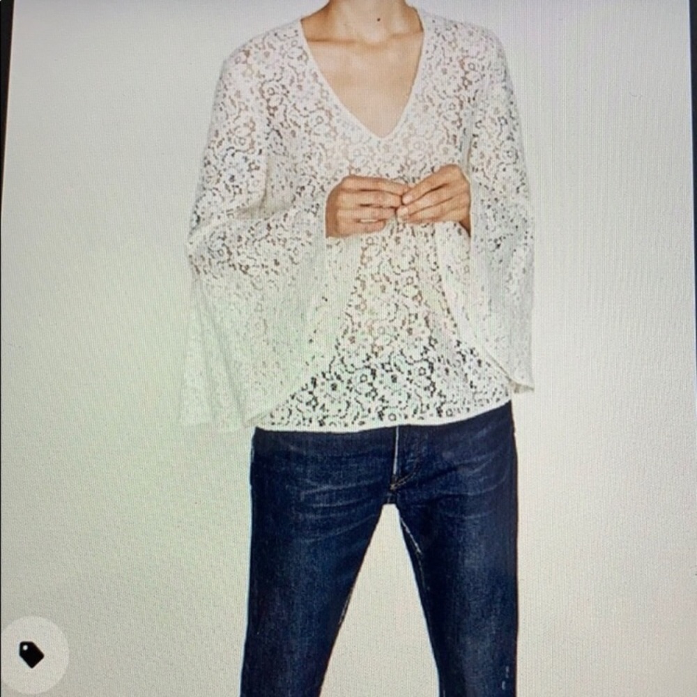 Zara Woman statement sleeve white lace blouse
